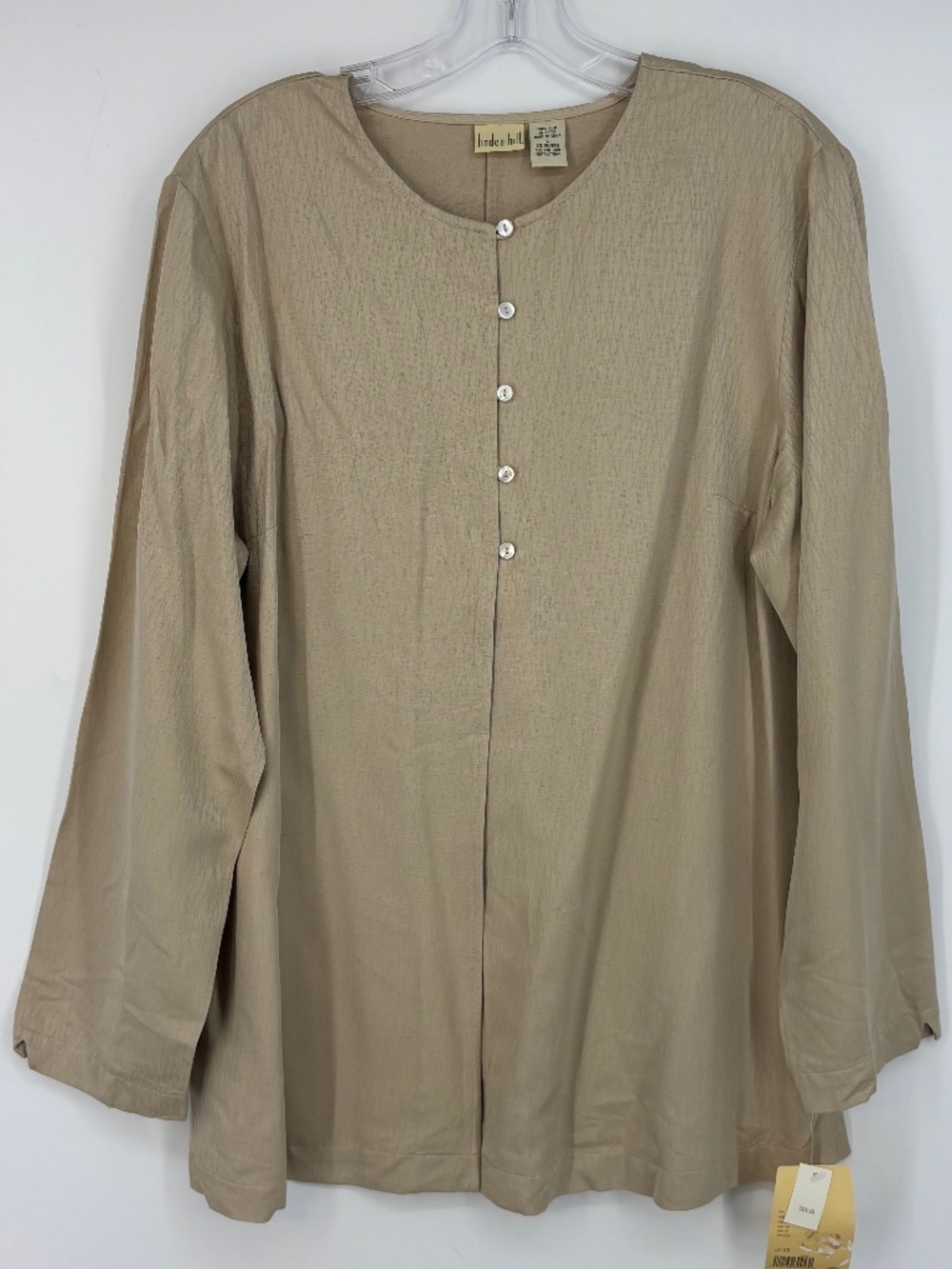 Linden Hill Womens Large Flyaway Button Cardigan Light Jacket Beige 100% Silk